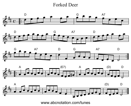 Forked Deer - staff notation