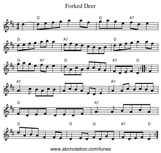 Forked Deer - staff notation