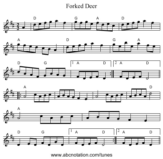Forked Deer - staff notation