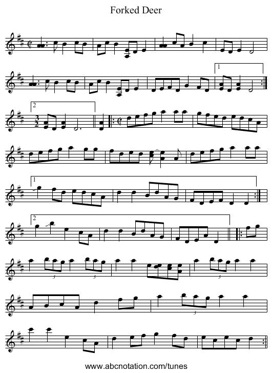 Forked Deer - staff notation