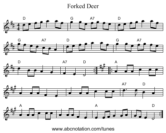 Forked Deer - staff notation