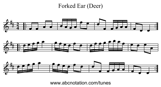 Forked Ear (Deer) - staff notation