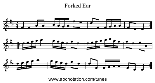 Forked Ear - staff notation