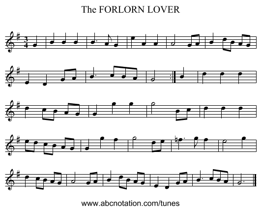 FORLORN LOVER, The - staff notation