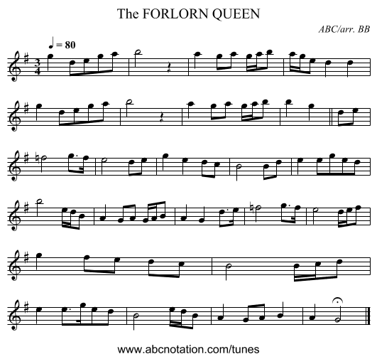 FORLORN QUEEN, The - staff notation
