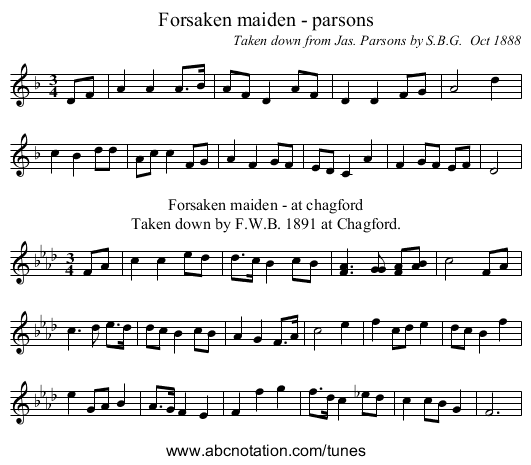 Forsaken maiden - parsons - staff notation