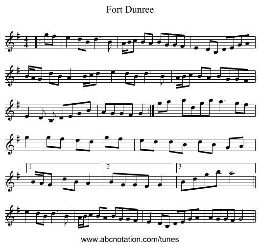 Fort Dunree - staff notation
