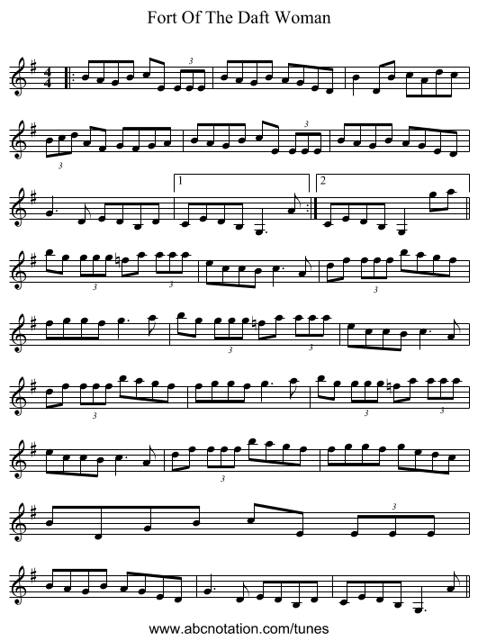 Fort Of The Daft Woman - staff notation