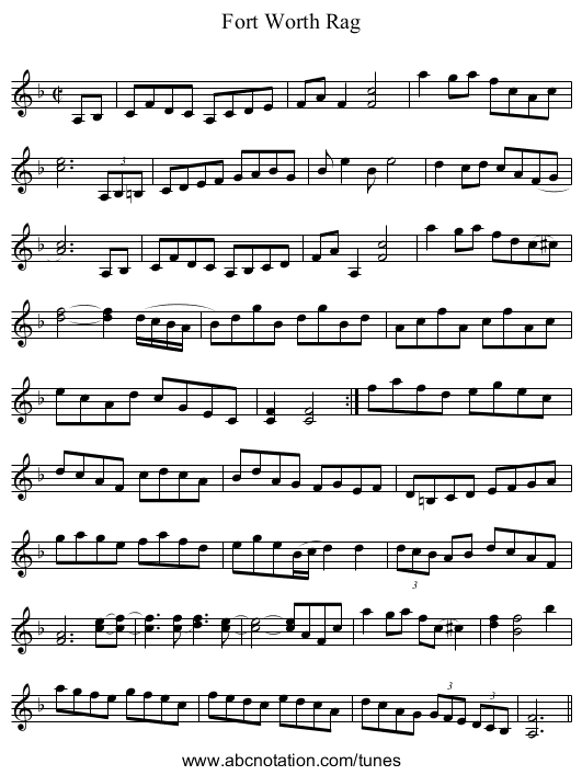 Fort Worth Rag - staff notation