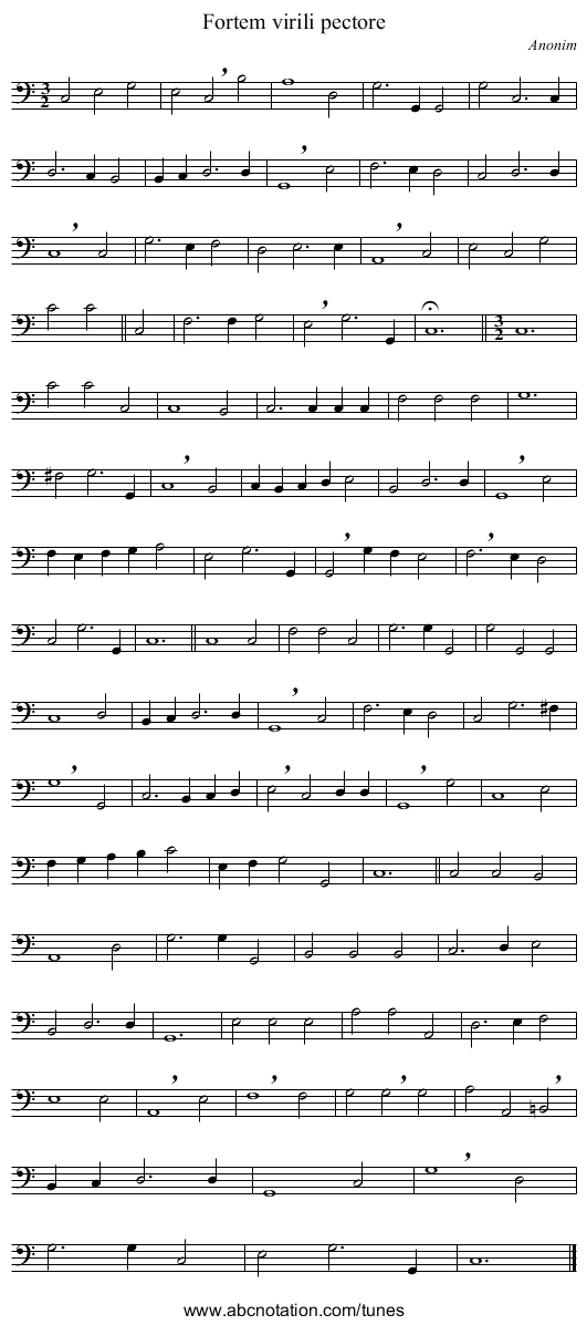 Fortem virili pectore - staff notation