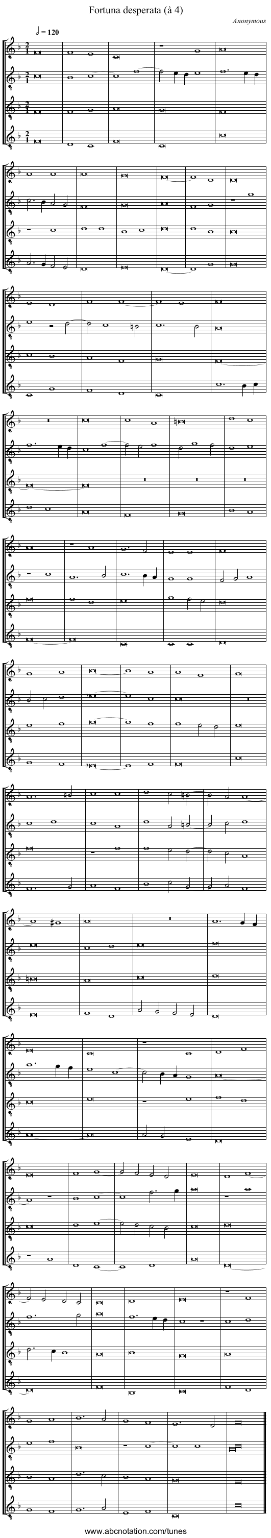 Fortuna desperata (&agrave; 4) - staff notation