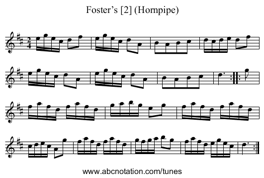 Foster’s [2] (Hornpipe) - staff notation