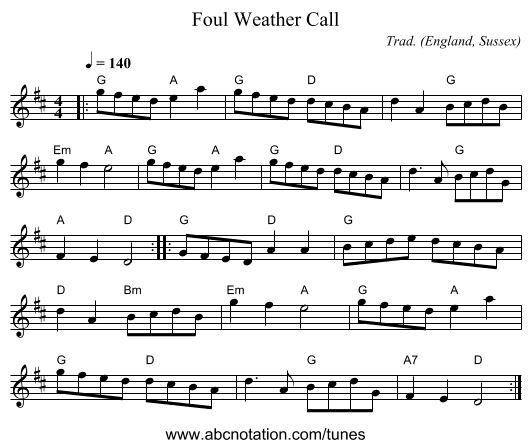 Foul Weather Call - staff notation