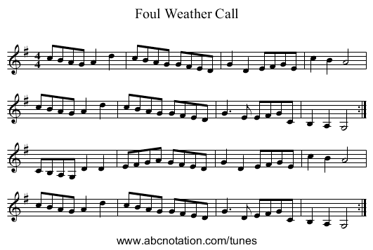 Foul Weather Call - staff notation