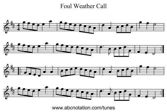 Foul Weather Call - staff notation