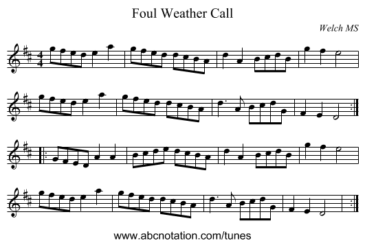 Foul Weather Call - staff notation