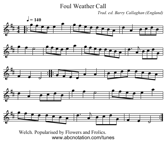 Foul Weather Call - staff notation