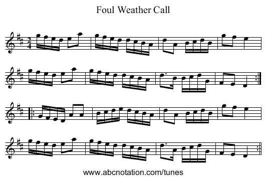 Foul Weather Call - staff notation