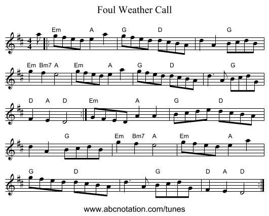 Foul Weather Call - staff notation