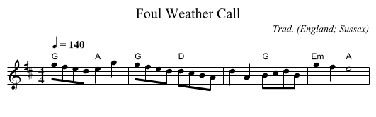 Foul Weather Call - staff notation