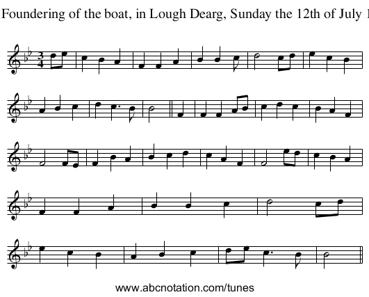 Foundering of the boat, in Lough Dearg, Sunday the 12th of July 1795, The - staff notation