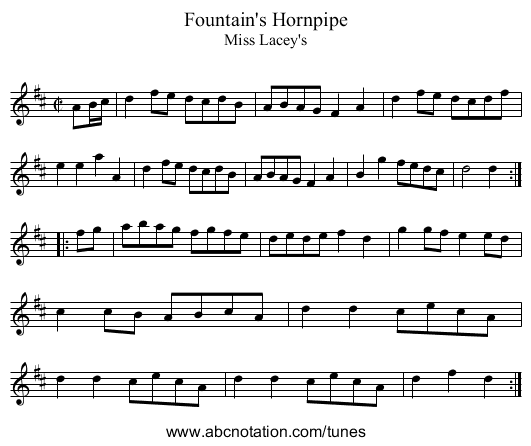 Fountain's Hornpipe - staff notation