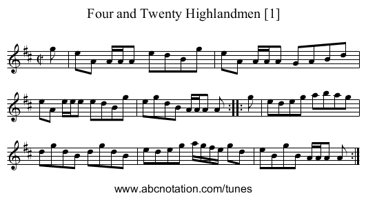 Four and Twenty Highlandmen [1] - staff notation