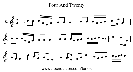 Four And Twenty - staff notation