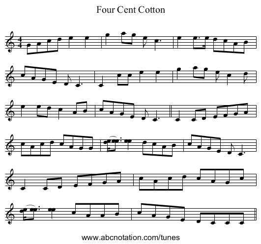 Four Cent Cotton - staff notation