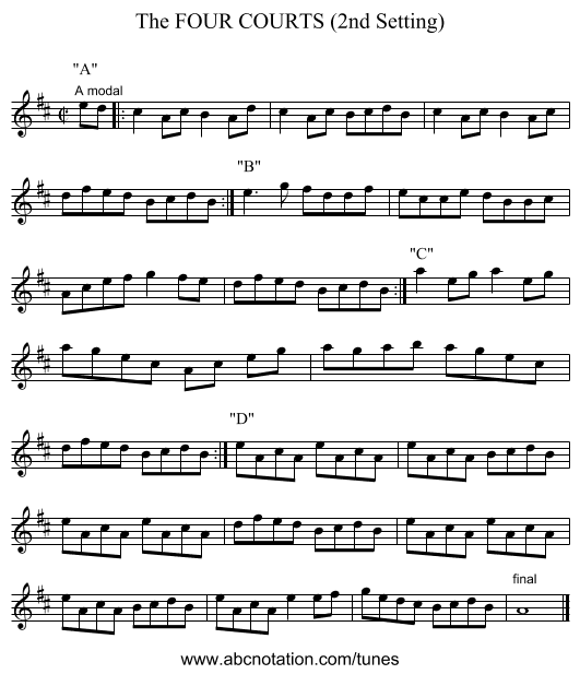 FOUR COURTS (2nd Setting), The - staff notation