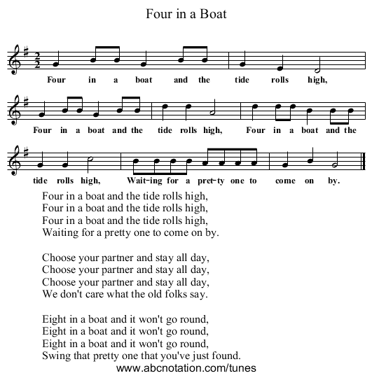 Four in a Boat - staff notation