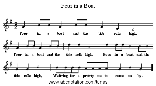 Four in a Boat - staff notation
