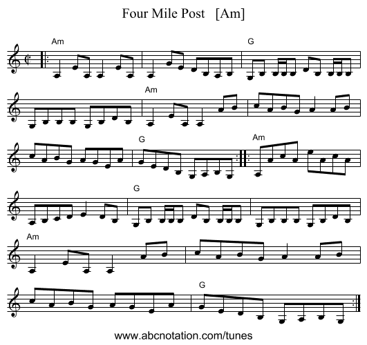 Four Mile Post   [Am] - staff notation