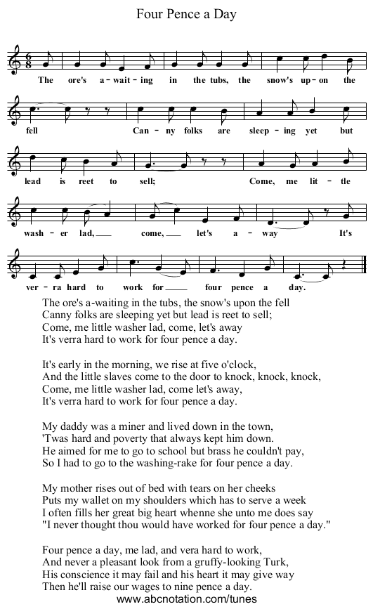 Four Pence a Day - staff notation