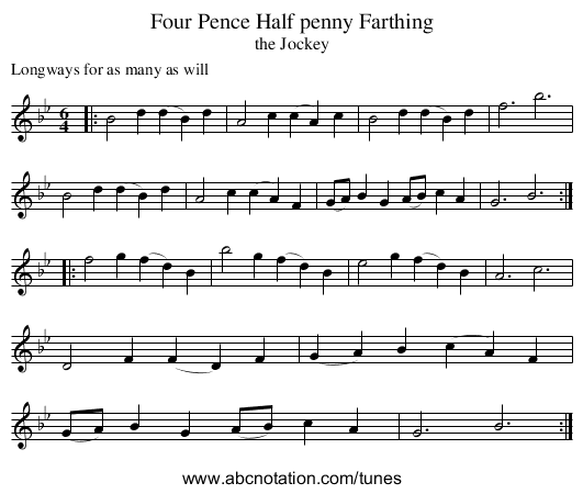 Four Pence Half penny Farthing - staff notation