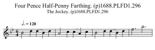 Four Pence Half-Penny Farthing. (p)1688.PLFD1.296 - staff notation
