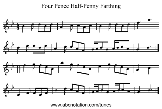 Four Pence Half-Penny Farthing - staff notation