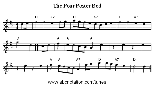 Four Poster Bed, The - staff notation