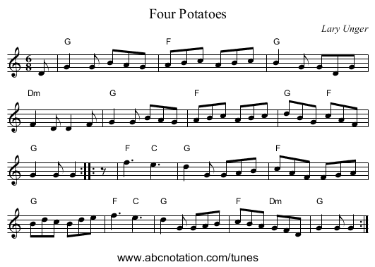 Four Potatoes - staff notation