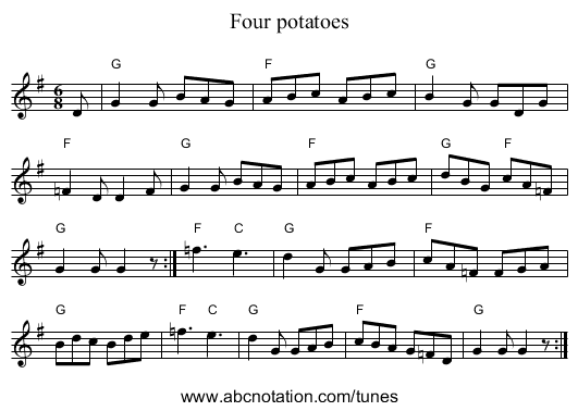 Four potatoes - staff notation
