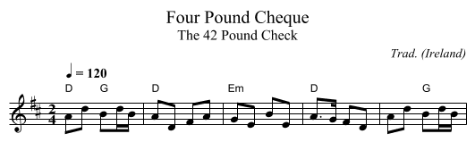 Four Pound Cheque - staff notation
