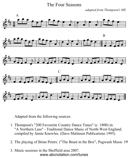 Four Seasons, The - staff notation