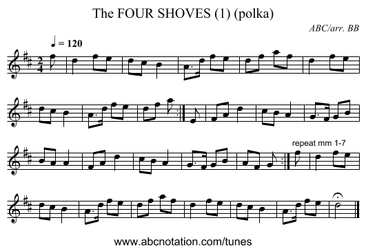 FOUR SHOVES (1) (polka), The - staff notation