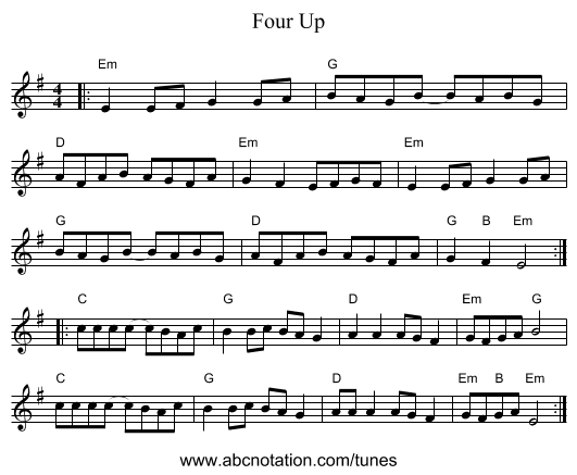 Four Up - staff notation