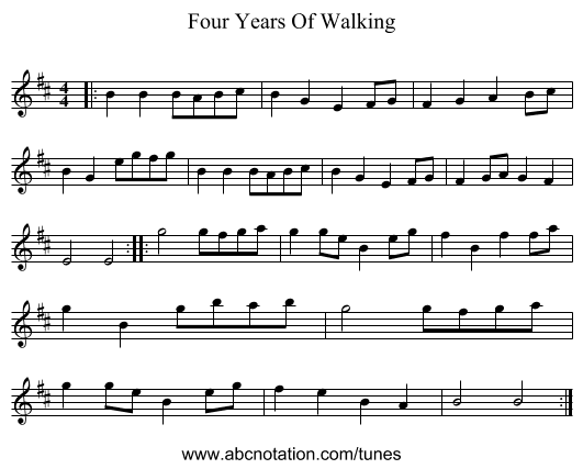 Four Years Of Walking - staff notation