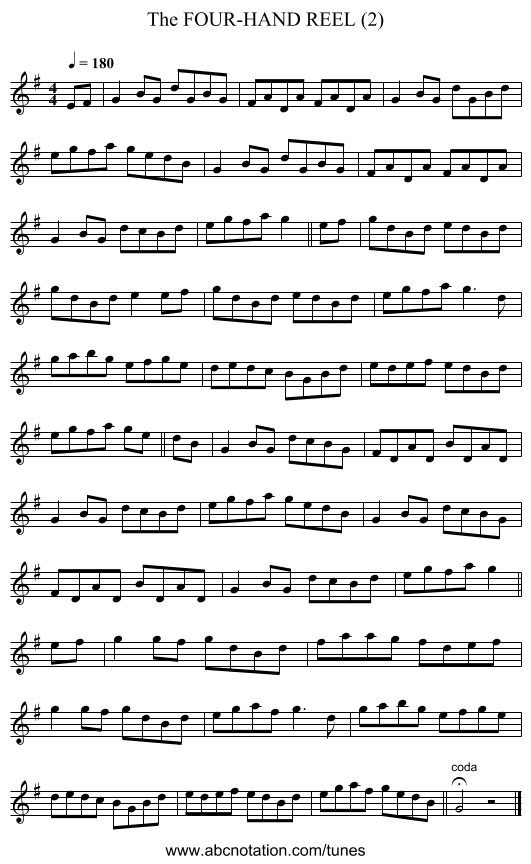 FOUR-HAND REEL (2), The - staff notation