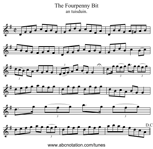 Fourpenny Bit, The - staff notation