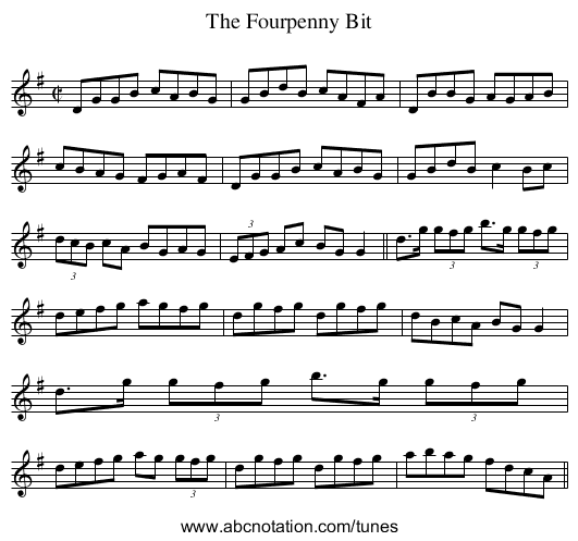 Fourpenny Bit, The - staff notation