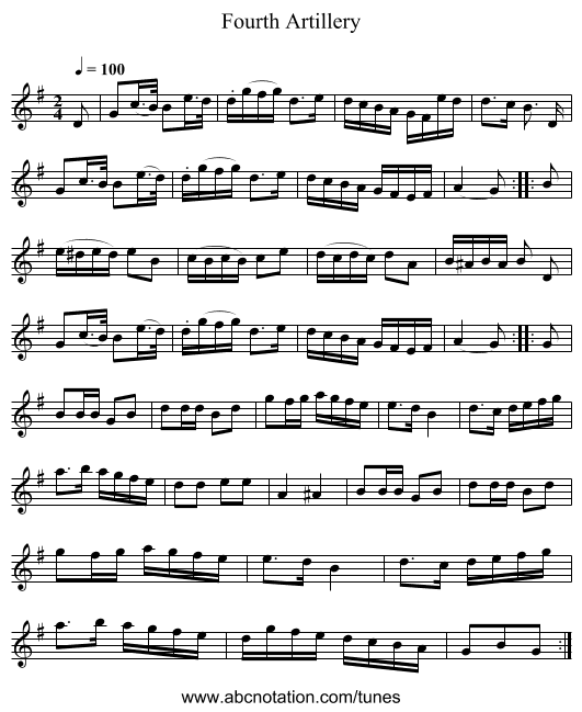 Fourth Artillery - staff notation