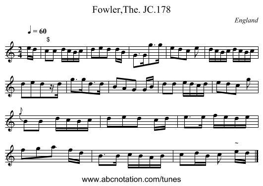 Fowler,The. JC.178 - staff notation
